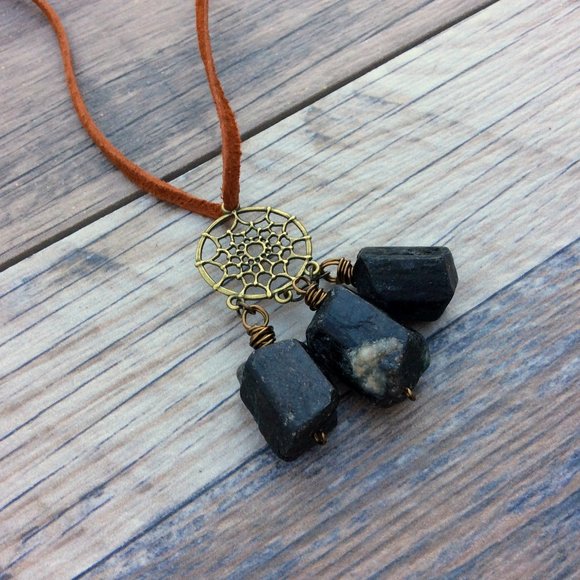Black Tourmaline crystal car charm - rear view mirror, raw crystal necklace - Picture 3 of 7